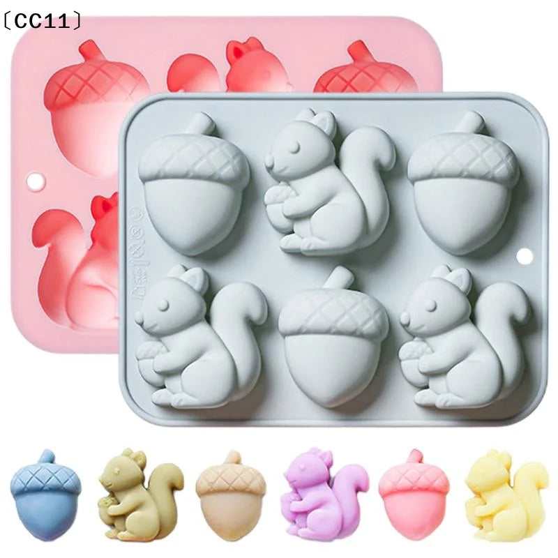 6-hole Squirrel Oak Cake Silicone Molds Autumn Harvest Festival Ice