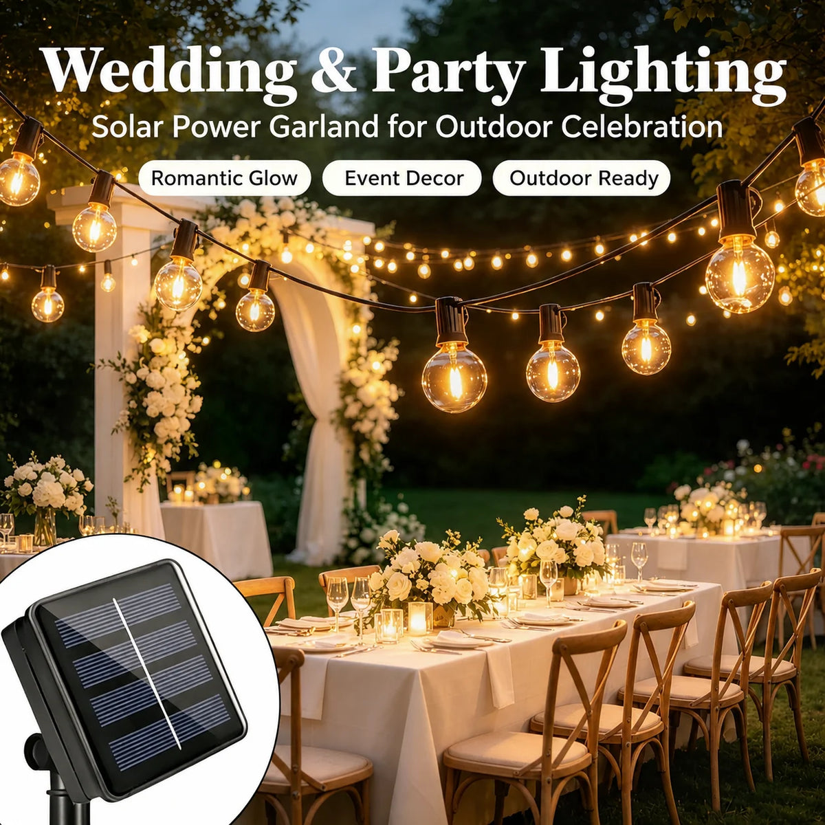 G40 LED String Lights 21M, Solar Powered Waterproof Globe Lights for Outdoor Garden Patio Wedding Party Decor Vue
