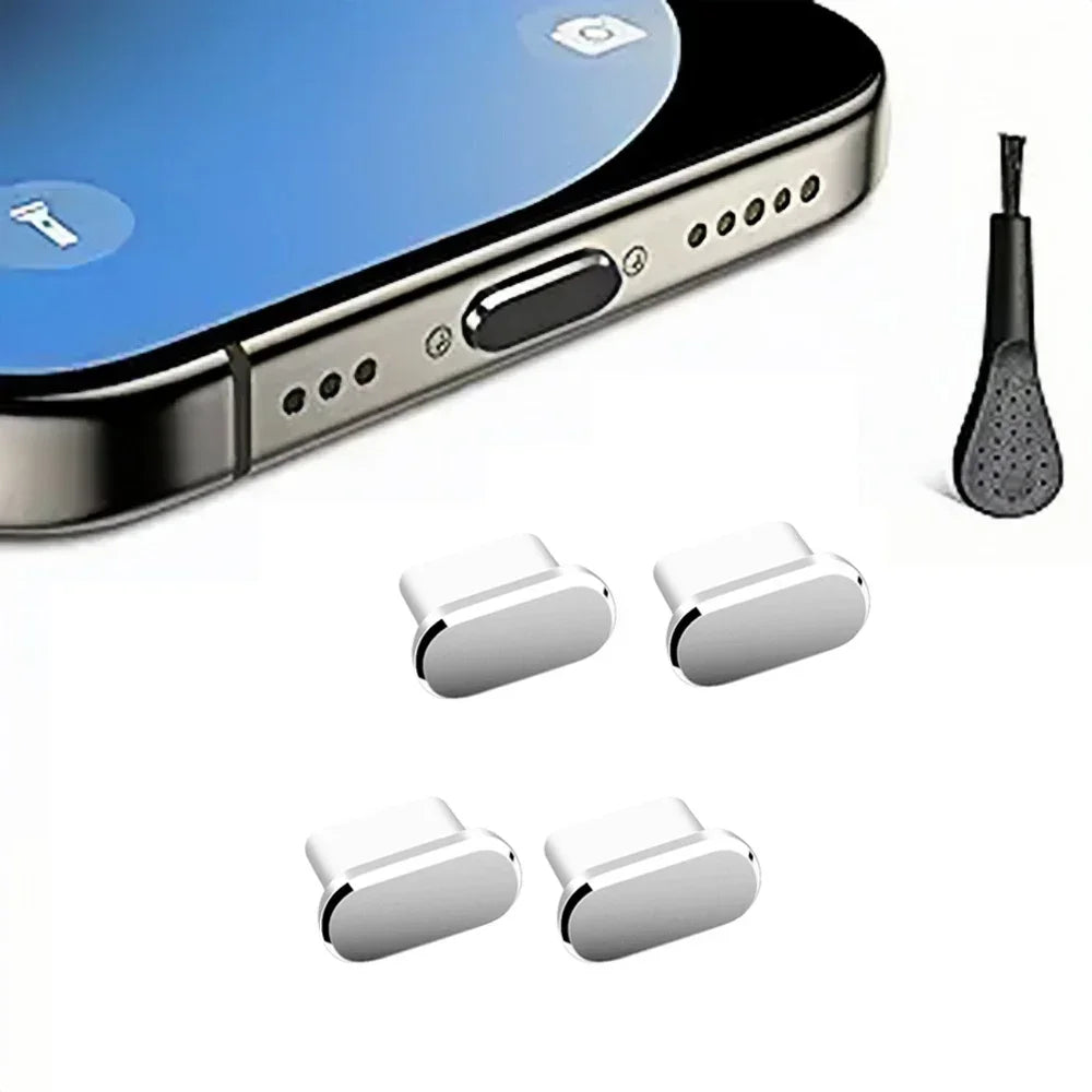4Pcs USB C Dust Plug With Cleaning Brush Anti Dust USB-C Plug Cover Charging Port Cover Caps For iPhone15 16 Samsung Smart Phone Vue Silver