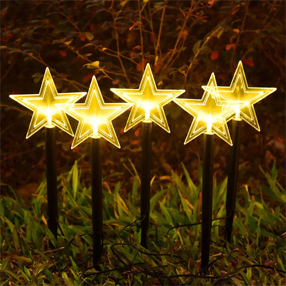 Solar Pathway Lights Outdoor Waterproof Warm White Star Christmas Pathway Lights 5 Pack Landscape Stake Lights Garden Patio 730 Vue