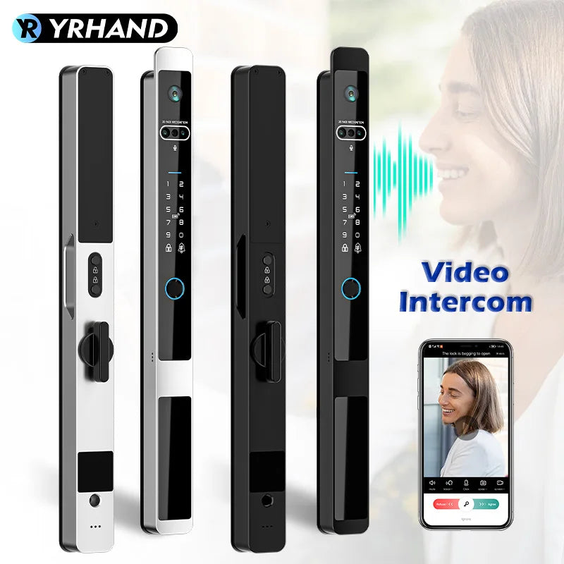 YRHAND Real time intercom Tuya WiFi Smart Door Lock Electronic Lock 3D Face Unlock Key Fingerprint Unlock Sliding Door Lock Vue