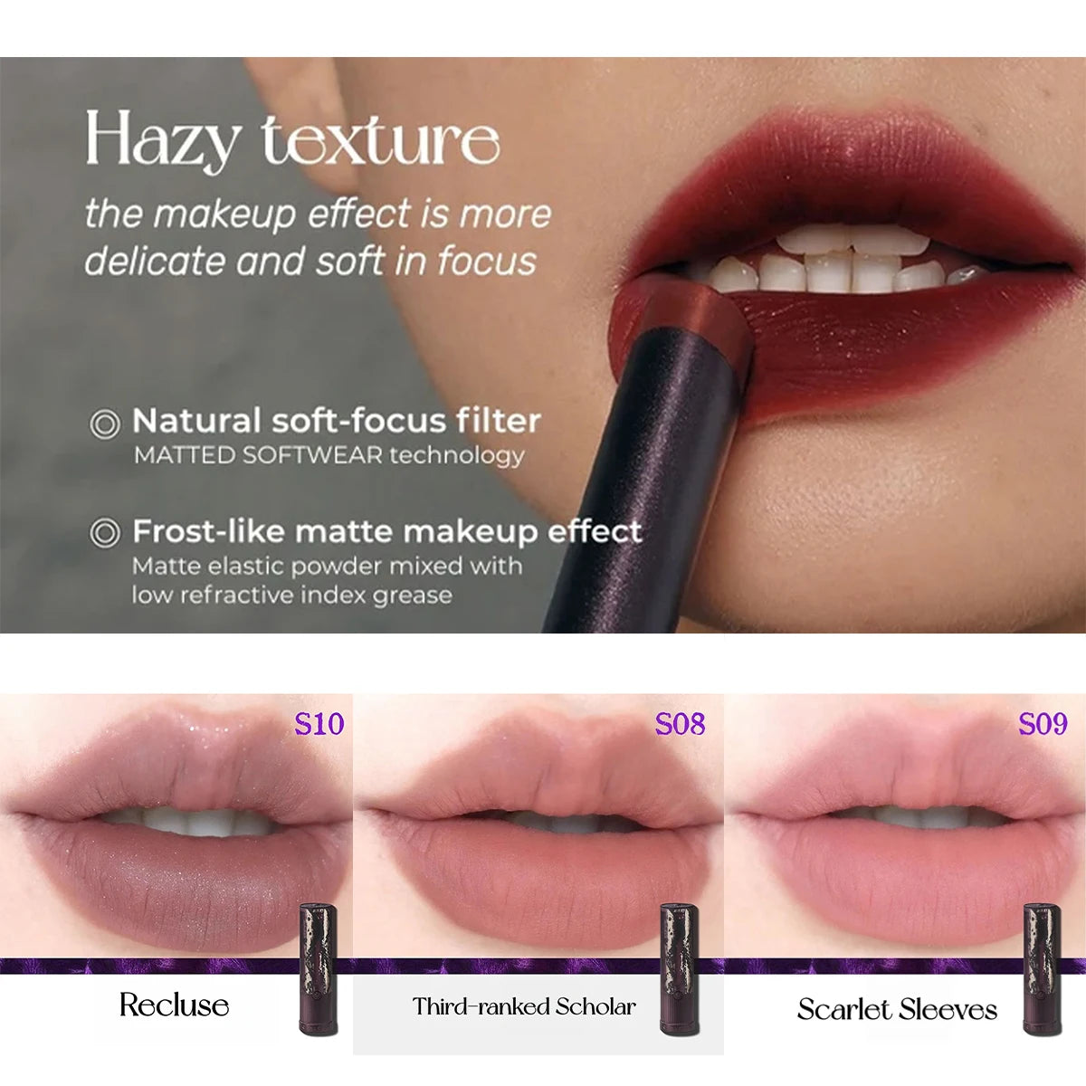 Girlcult Matte Lipstick(S08-S10),Matte Texture,Smooth & Non-Drying,Velvety Matte Finish,Silky Matte Texture,High Color Payoff Vue