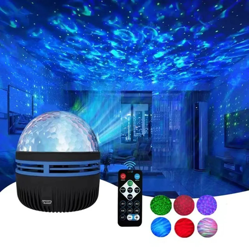 RGB Galaxy Aurora Projection Lamp USB Powered Remote Control Auto Rotate Star Night Light For Bedroom Home Theater Ornament Vue Water Ripple Remote