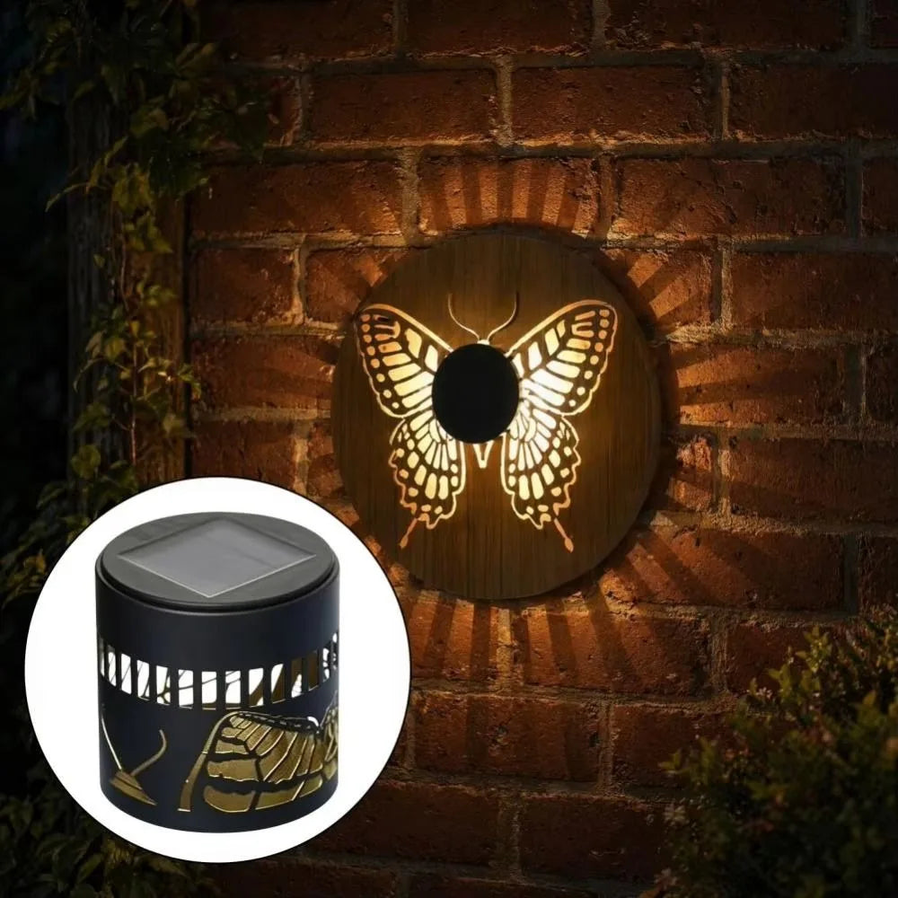 Hanging Wall Lamp Waterproof Solar Light Metal Iron Solar Lantern Color Changing Warm Light Projection Lamp Outdoor Vue
