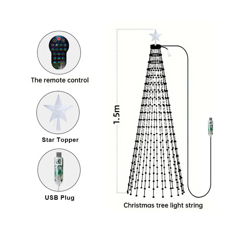 Smart Christmas Tree Light Christmas String Lights APP Remote Control DIY Pattern for Indoor Outdoor Christmas Tree Decorations Vue 1.5M-400LEDS USB