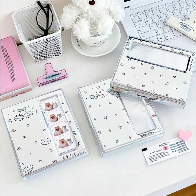 Cartoon 4 Grid Idol Card Photo Booth Album For 40 Pcs 2x6 Inch Photo Strips Bookmark 20 Pcs 4x6 4R Photo Holder Vue
