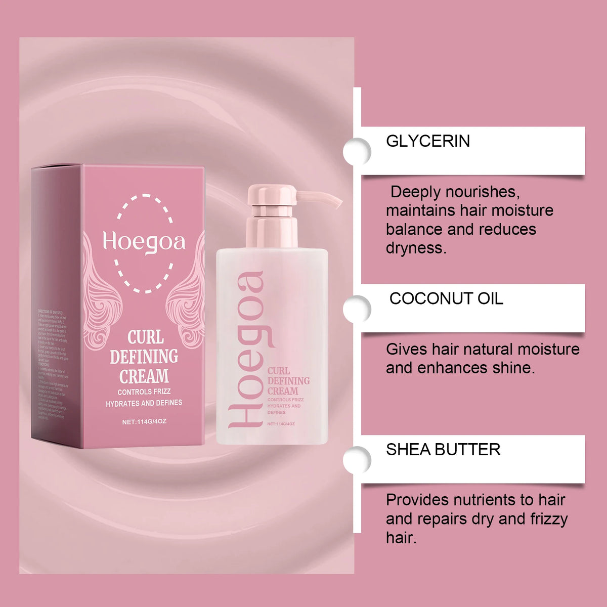 Coconut Oil Hair Curling Cream Curl Enhancer Booster Moisturize Soften Defining Curls Anti-Frizz Elastin Fluffy Styling Hair Wax Vue