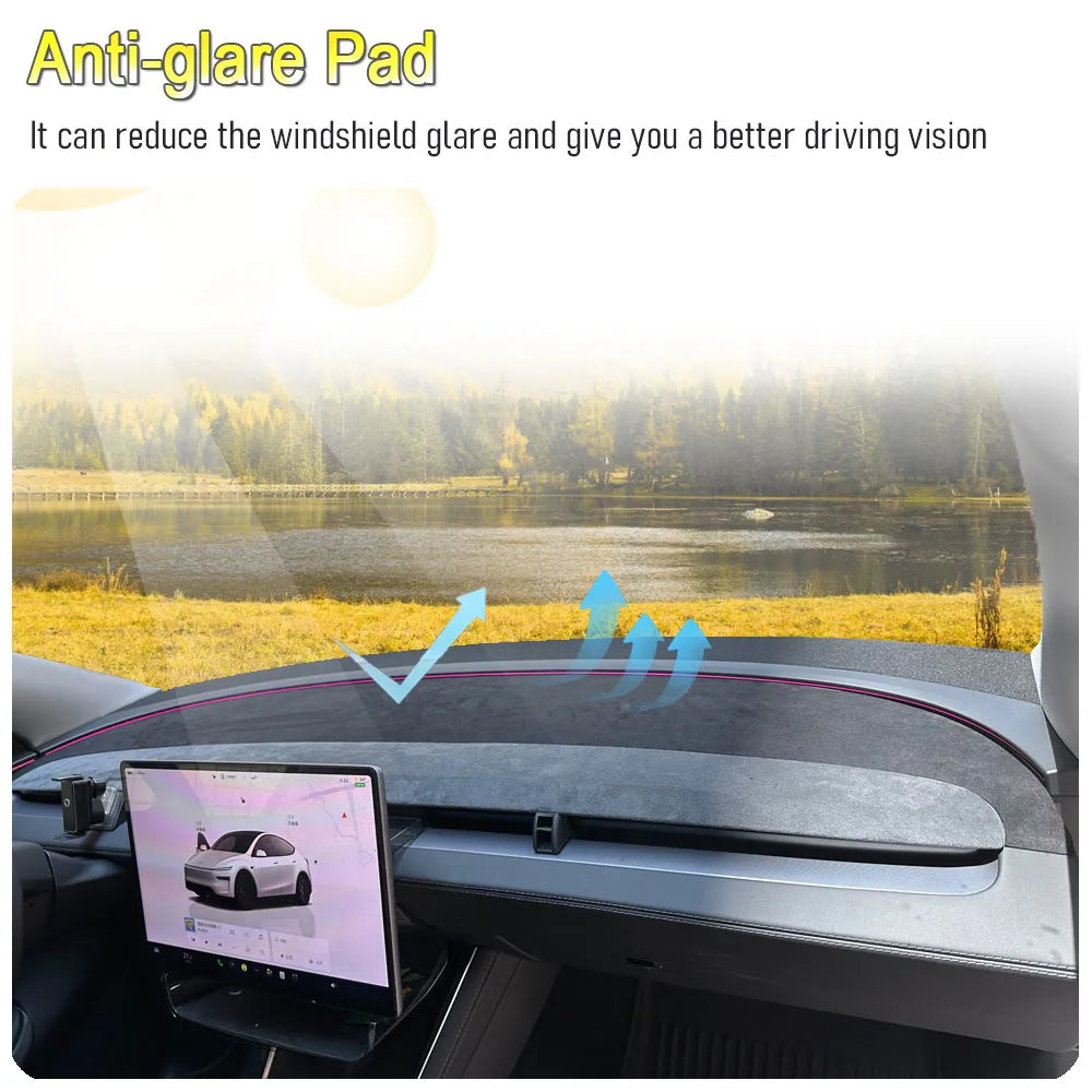 Tesmayx Suede Leather Dashmat Car Dashboard Cover Pad Dash Mat SunShade Carpet Accessories For Tesla Model Y Juniper 2025 2026 Vue