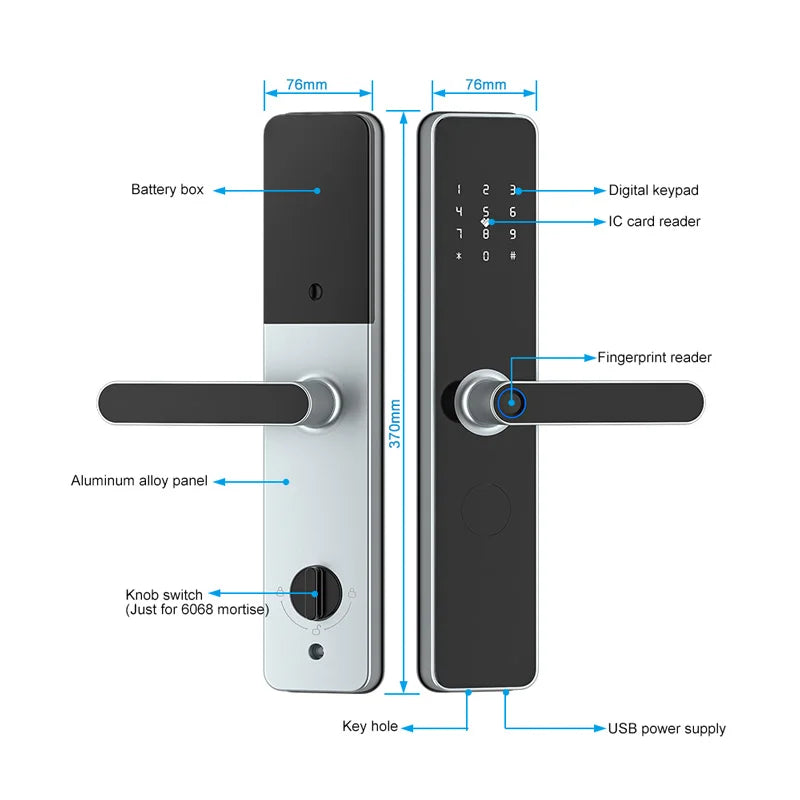 New TTlock WiFi Remote Unlock Keyless Security Electronic Fingerprint Digital Smart Locks for Apartments Office Vue
