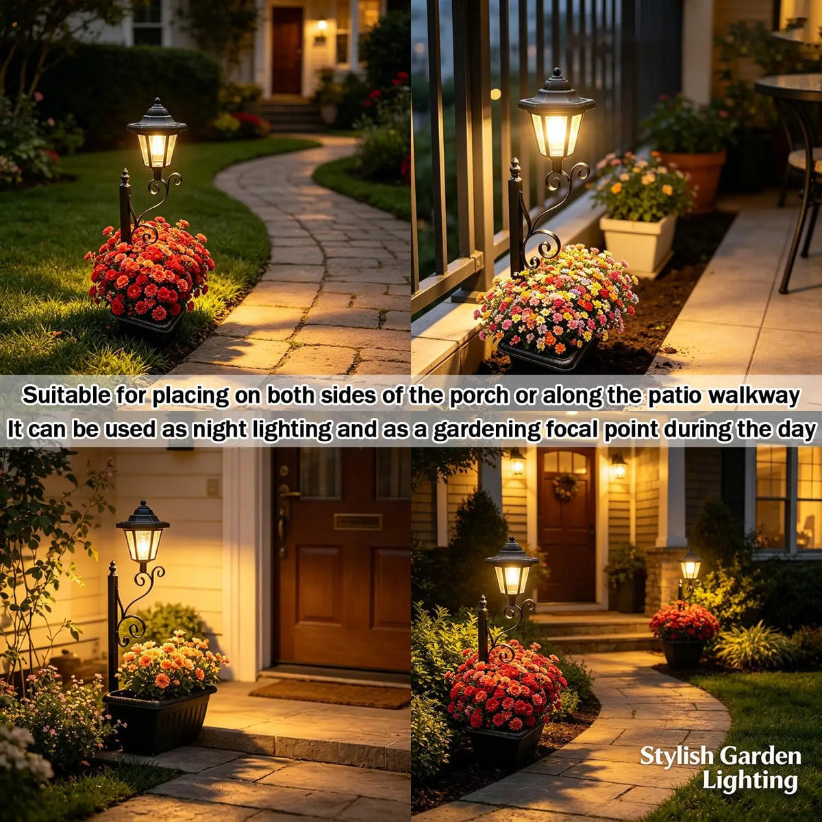 Wrought Iron Solar Lamppost with Planter Waterproof Outdoor Floor Stake Light for Garden Patio Walkway Landscape Ambiance Decor Vue