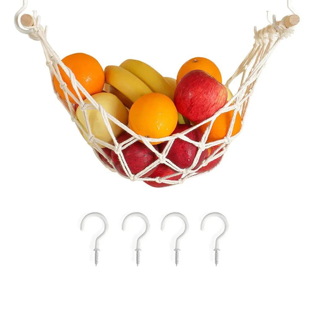 Fruit And Vegetable Hanging Basket Fruit Hammock Under Cabinet Storage for Bananas Fruit Storage with Hooks for Kitchen Décor Vue
