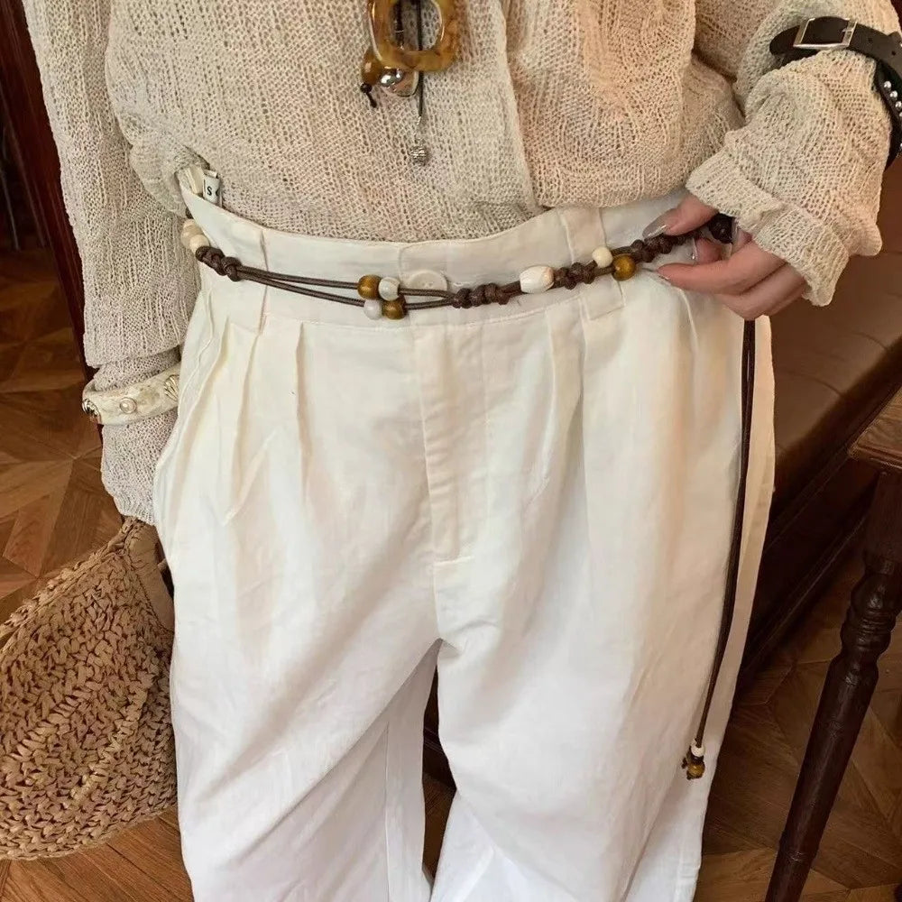 Ethnic Hand-woven Waist Chain Wooden Bead Adjustable Decorative Belt