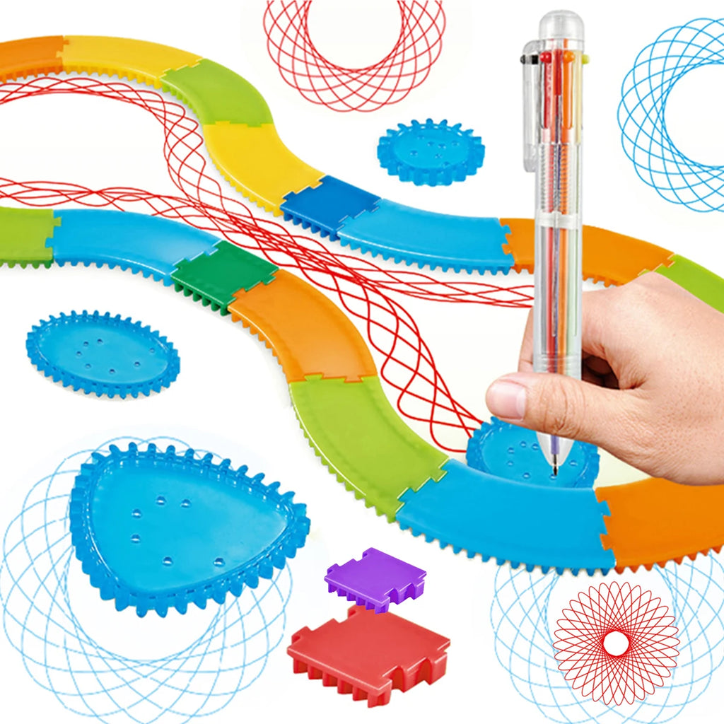 Spirograph Spiral Art Drawing Kit for kids, Fun Shapes Drawing Art Set Classic Gear Design Toys Drawing Rulers with book Vue