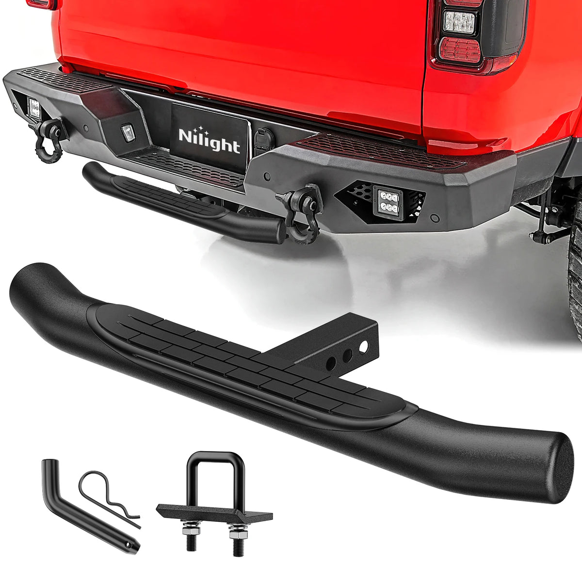 Nilight 36" Hitch Step Fits 2" Receivers 3" Round Tubing Stainless Steel with Rubber Non-Slip Pad Rear Bumper Guard with 5/8" Hitch Pin Clip & U-Bolts Stabilize for Pickup Truck Car SUV Vue