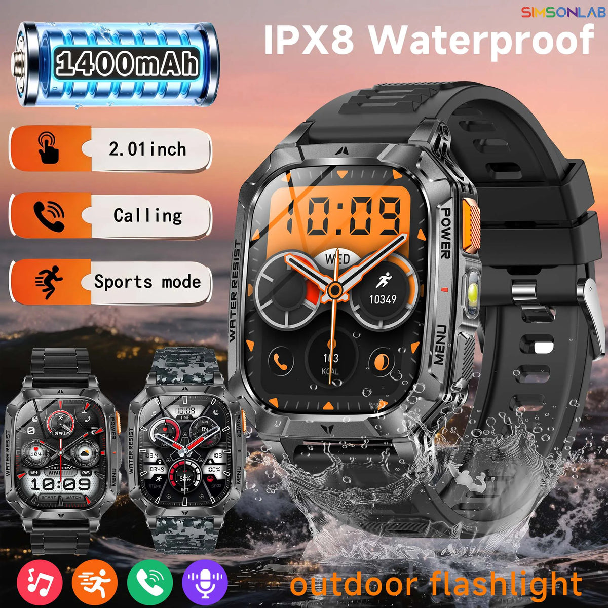 1400 mAh Outdoors Sports Smart Watch 2.01 inch HD Screen LED Flashlight Bluetooth Talking Smart Watch for Men Women Holiday Gift Vue