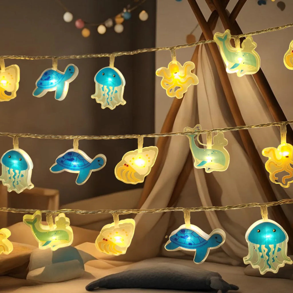Ocean Marine Animal LED String Lights Jellyfish Turtle Whale Octopus Kids Room Underwater Theme Decor Lamp Vue