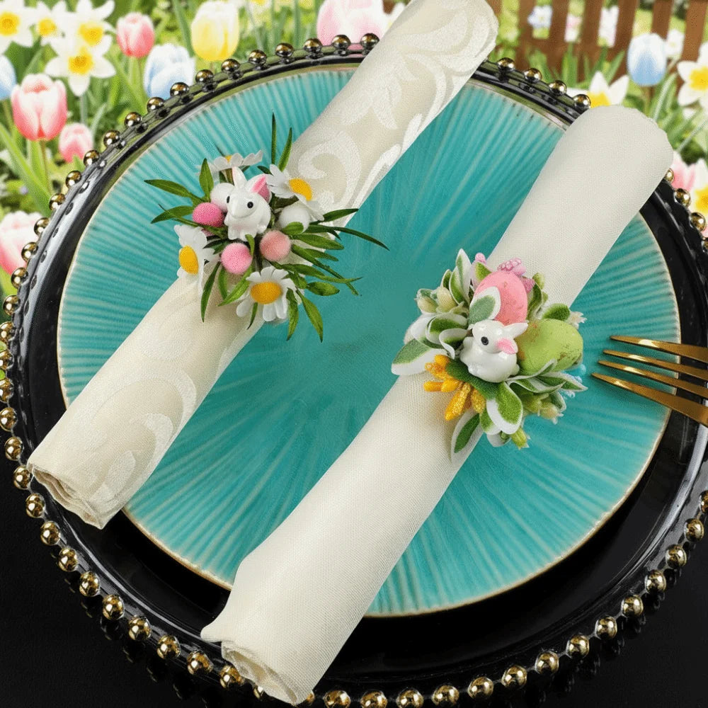 Simulation Easter Napkin Ring Plastic Foam Cartoon Artificial Flower Napkin Ring Reusable Cute Festive Napkin Buckle Vue