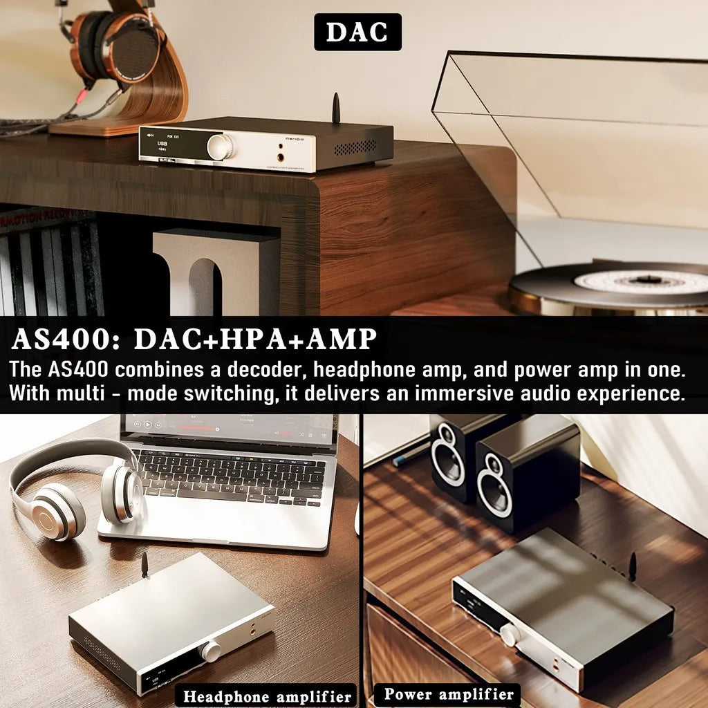 SMSL AS400 Hi-Fi DAC Amplifier | Bluetooth, Phono, MQA Integrated DAC Amplifier Vue