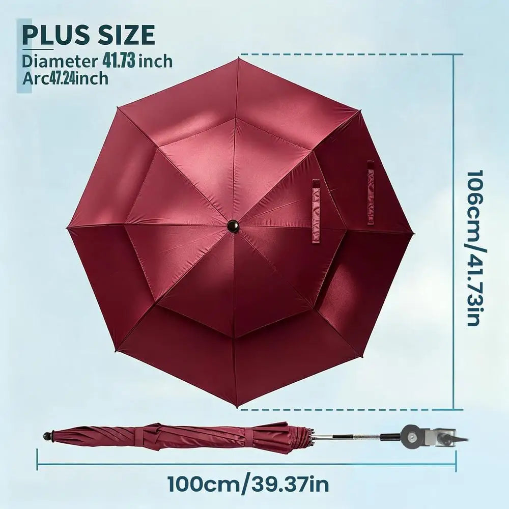 106cm UPF 50 Clip On Chair Umbrella, Double Canopy Beach Parasol with UV Protection, Portable Sun Shade for Travel Camping Patio Vue C