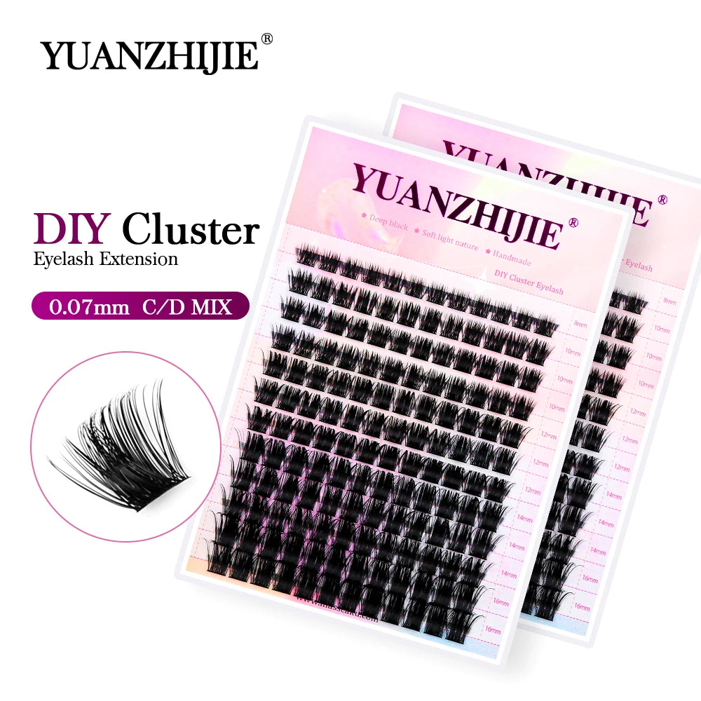 YUANZHIJIE DIY Eyelashes Clusters Wispy Press-on Lashes Segmented Ribbon Easy to Makeup Super Soft Lash Bunches Vue