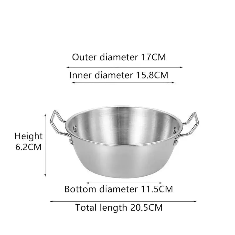 201 Stainless Steel Salad Bowl Melting Boiling Pot Instant Noodle Bowl Korean Rice Wine Bowl With Double-ear Handle Snack Basket Vue 17cm Bowl