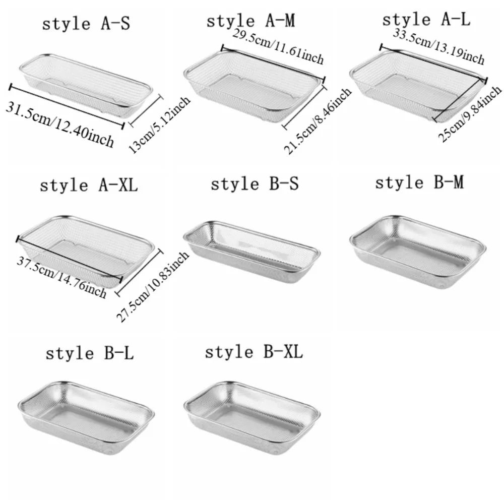 Stainless Steel Mesh Drain Basket Anti-rust Thickened Vegetable Washing Basin Mesh Filtering Rectangle Wash Basket Kitchen Use Vue