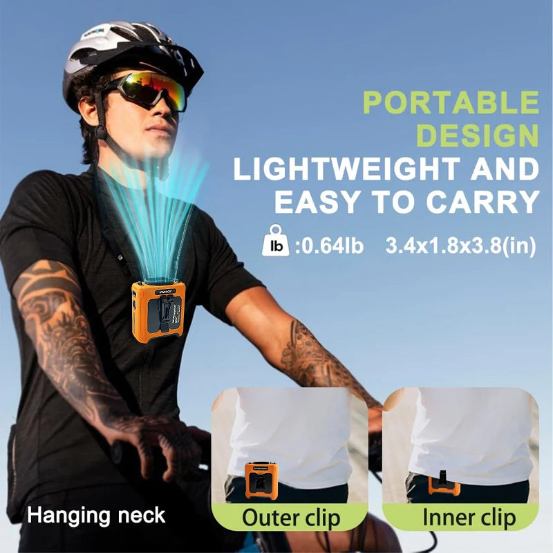 USB Rechargeable Fan Small Outdoor Camping Waist Fan with Power Bank LED Light for Emergency Sports Outdoor Working Vue