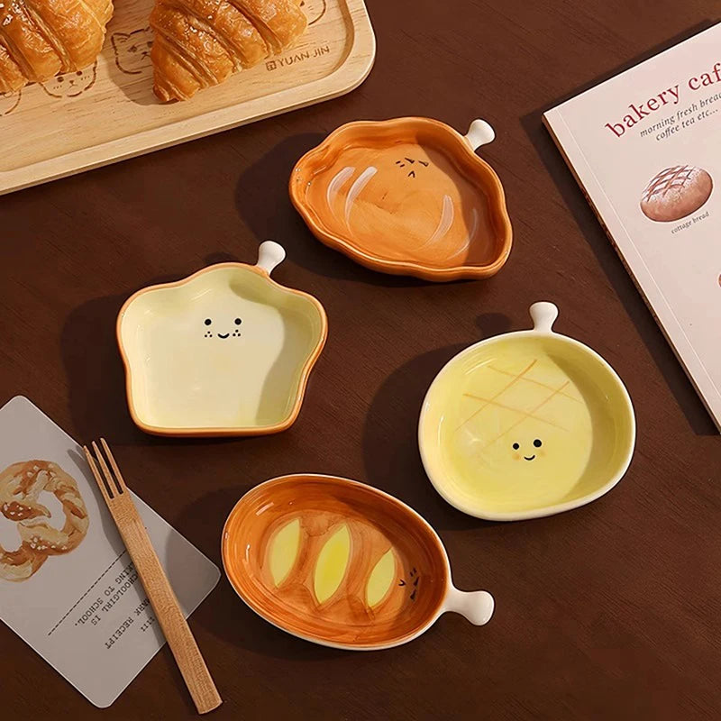 Home Creative Plate Ceramic Seasoning Plate Dipping Plate Ceramic Bread Plate Cute Croissant Pattern Dessert Plate Vue