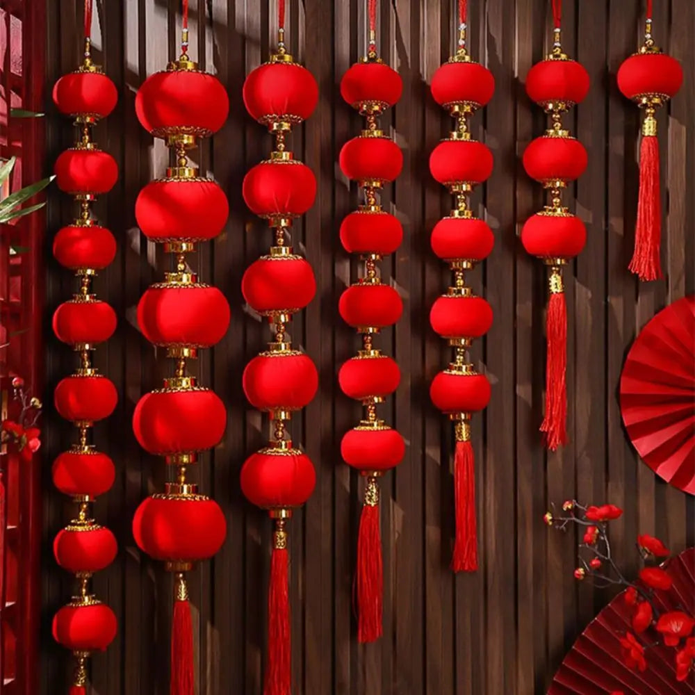 Chinese Style New Year Lantern String Fu Character Handmade Door Lantern Pendant with Tassels Traditional Vue