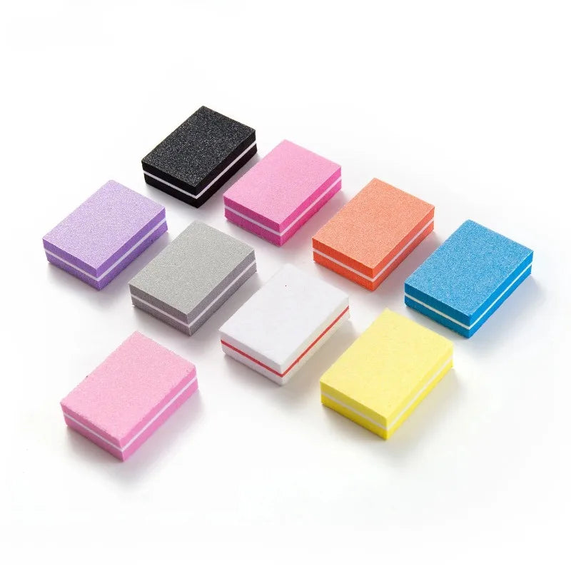 50pcs Colorful Two-sided Mini Nail File Blocks 100/180 Grit Sponge Nail Buffer Manicure Polishing Tools Wholesale Lot Vue