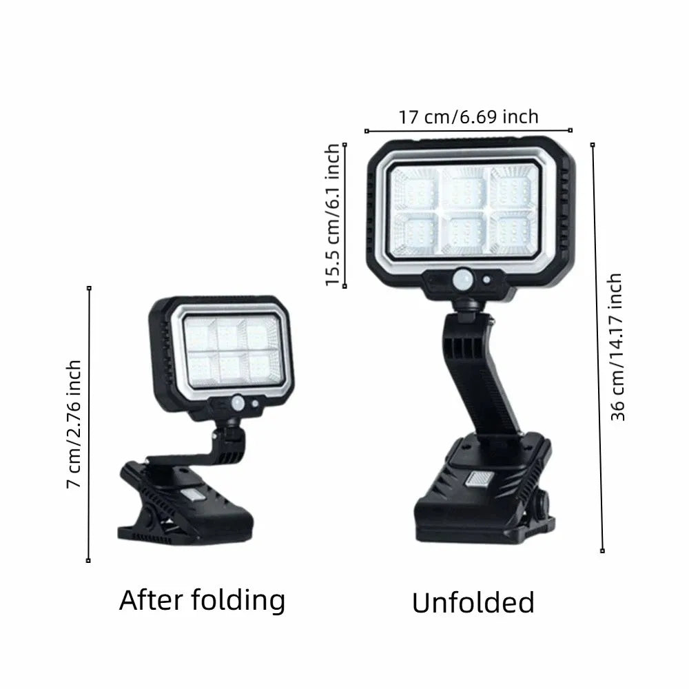 360° Rotatable Solar Clip Lamp Foldable Portable Rotating Solar Light Human Body Sensor Rainproof LED Work Lights Lamp Vue