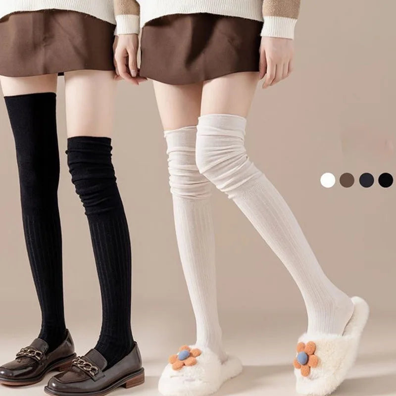 1-10Pairs Over Knee High Socks for Women Thin Solid Color Stackable Ribbed Knit Long Stockings Casual Streetwear Vue