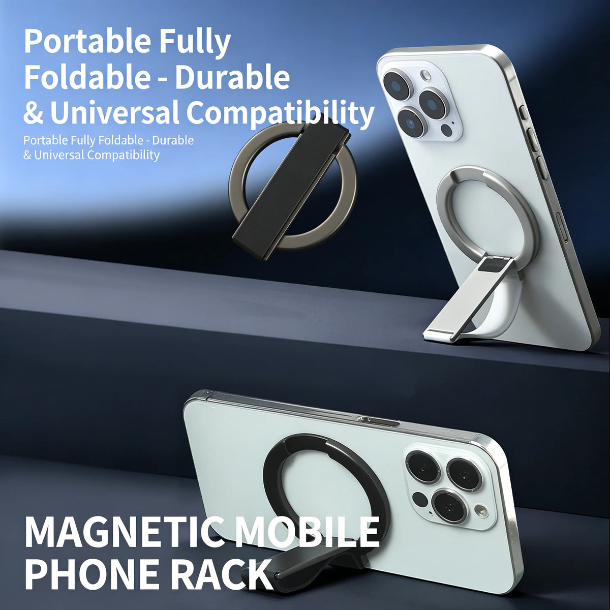 2025 innovative design aluminum alloy magnetic mobile phone ring holder, 360° rotation, 120° swing, suitable for iPhone 12+ Vue