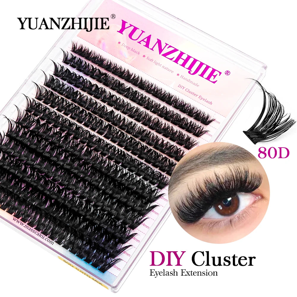 YUANZHIJIE DIY Eyelashes Extension 144PCS Individual Lashes Cluster C/D Curl 8-16mm&Mix Volume False Eyelash Makeup Tools Vue