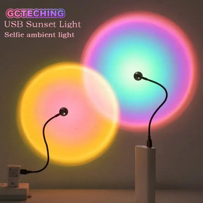 Kerokuru USB Sunset Light Lamp Self Photography Light LED Rainbow Neon Night Light Projector Photography Wall Atmosphere Light Vue