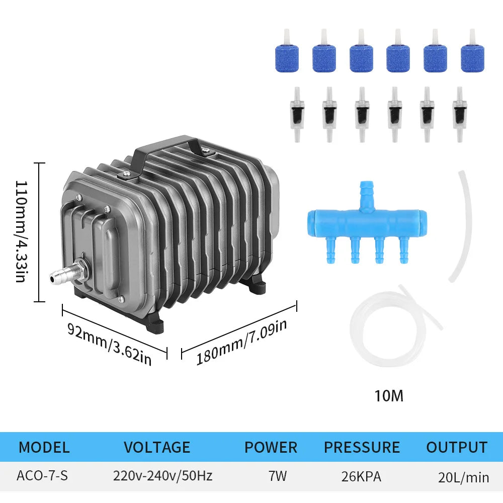 High Pressure Aquarium Air Pump Low Power Adjustable Large Air Volume Oxygenator Pumps Electromagnetic Air Pump for Fish Pond Vue ACO-7-S AU Plug