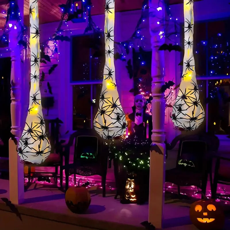 1-5PCS Illuminated Spider Nest Egg with Web Halloween Hanging Decoration for Exterior Wall Porch Yard Party Favor Prop Vue