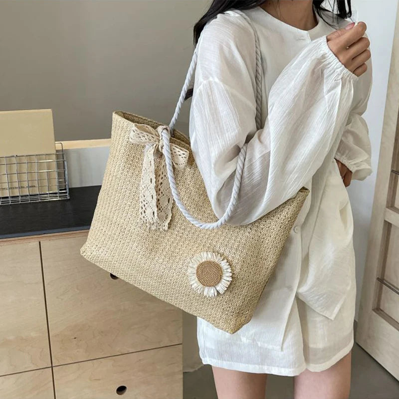Elegant Ladies Straw Woven Handbag Women Holiday Beach Commute Casual