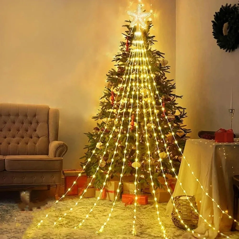 1PC 2M/3M Christmas USB Star Waterfall Light with 8-mode remote control,used for party and holiday decoration ﻿ Vue
