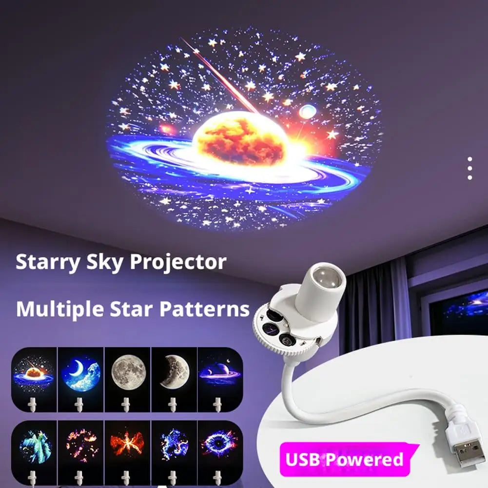 Multiple Galaxy Starry Sky Projection Light Creative 360° Angle Adjustable USB LED Night Light Home Bedroom Car Atmosphere Light Vue