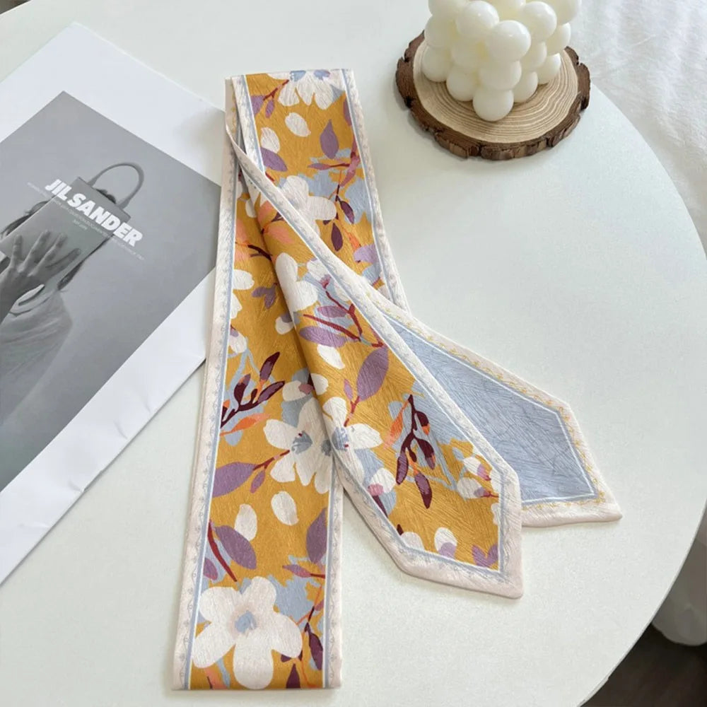 Versatile Fresh Floral Satin Silk Ribbon Scarf Women Summer Long Thin Vue 12