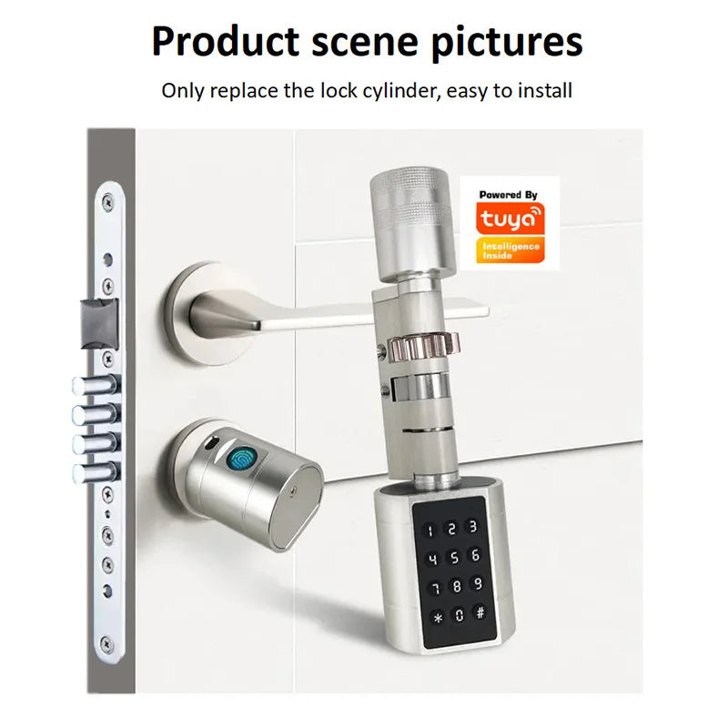 Israel-only Tuya APP Fingerprint Cylinder Electronic Smart Door Lock Digital Keypad Code Key Card Remote Control Home Apartment Vue