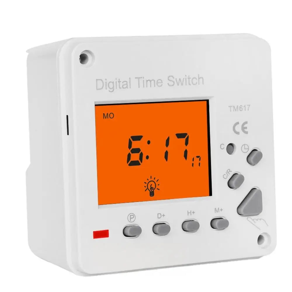 TM617 110V/220V Time Switch Intelligent Backlight Large Screen Time Control Switch Timer 72x72mm Panel or DIN Rail Installation Vue