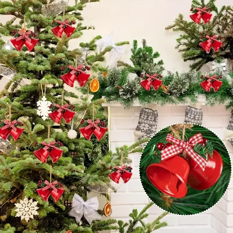 Christmas Bell Ornament Festive Double Horn Pendant for Holiday Tree and Shop Window Decoration DIY Accessory Party Supplies Vue