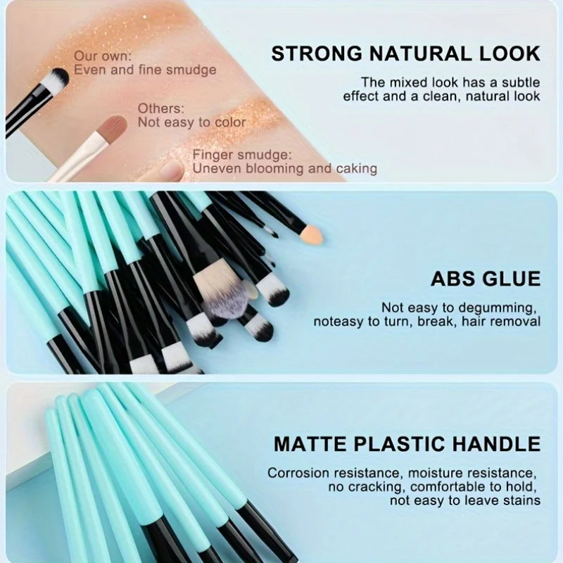 20Pcs Makeup Brush Set Eyeshadow Eyeliner Brushes Foundation Concealers Powder Blush Blending Beauty Tool with Makeup Sponge Kit Vue