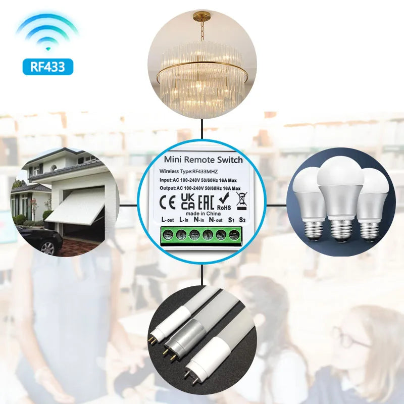 RF 433 MHz Smart Switch Mini DIY Wireless Remote Control Light Switches 16A Relay Receiver Automation Module for Home Led Lamp Vue