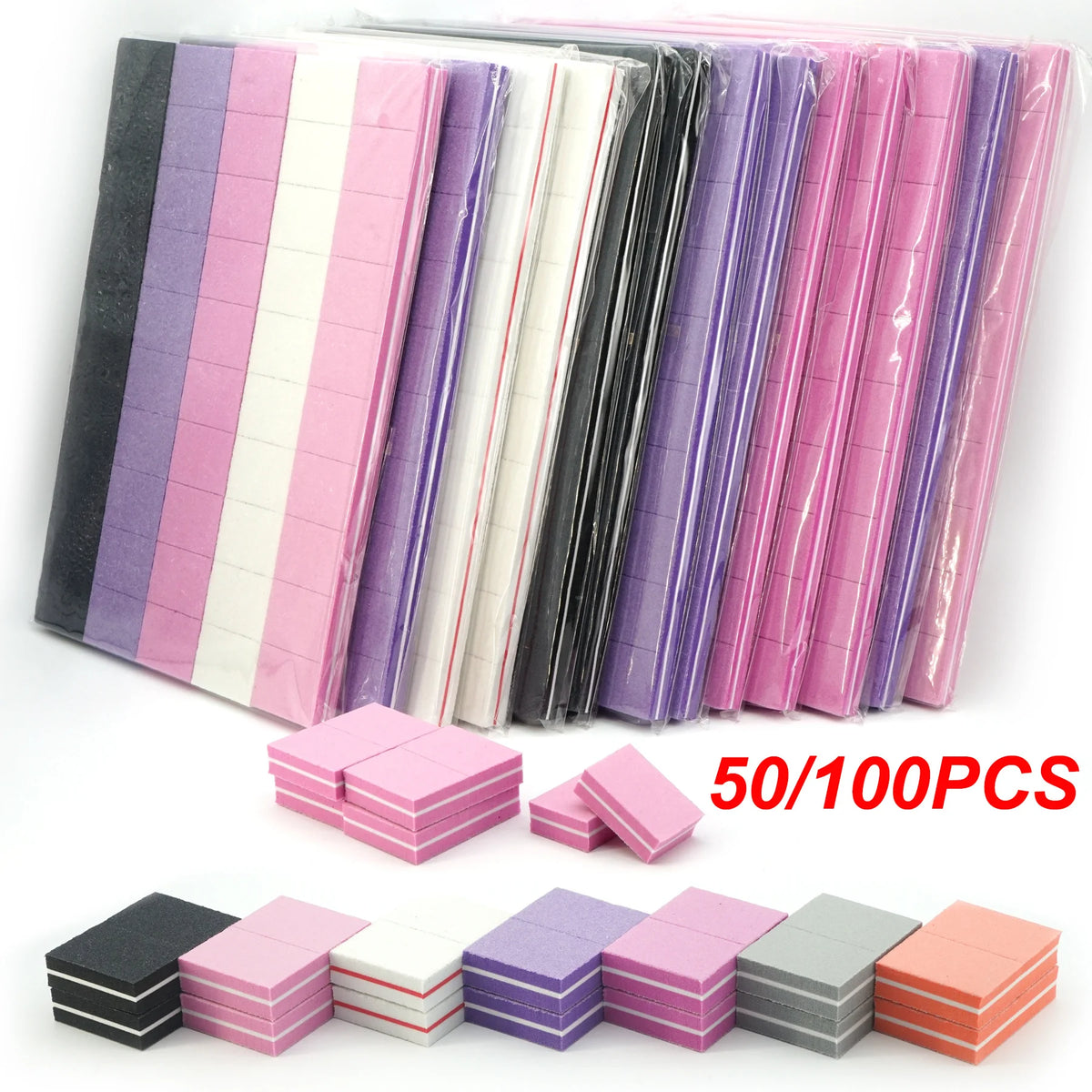 50 100Pcs Professional Mini Buffing Sanding Files Block Pedicure Manicure Care Nail Art Buffer Polish Manicure Tools Accessories Vue