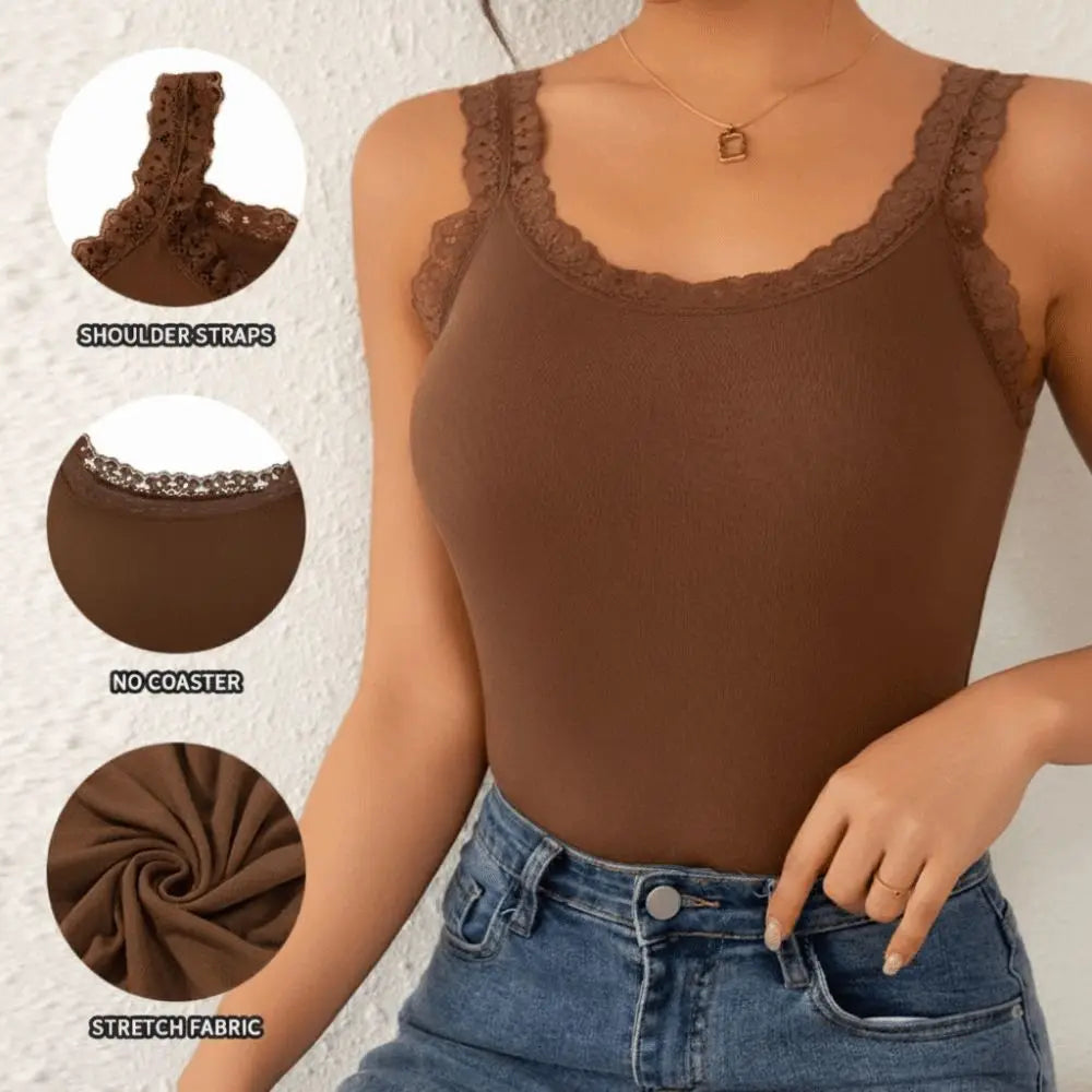 Casual U Neck Summer Tank Tops Sleeveless Lace Cami Shirt Underwear Vue