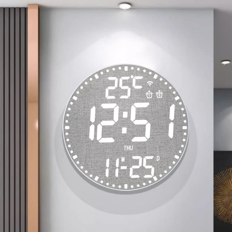 LED Wifi Digital Wall Clock Multifunctional Temperature Display House Daily Alarm Clock Wall Hanging Colorful Intelligent Clocks Vue White Shell Cloth