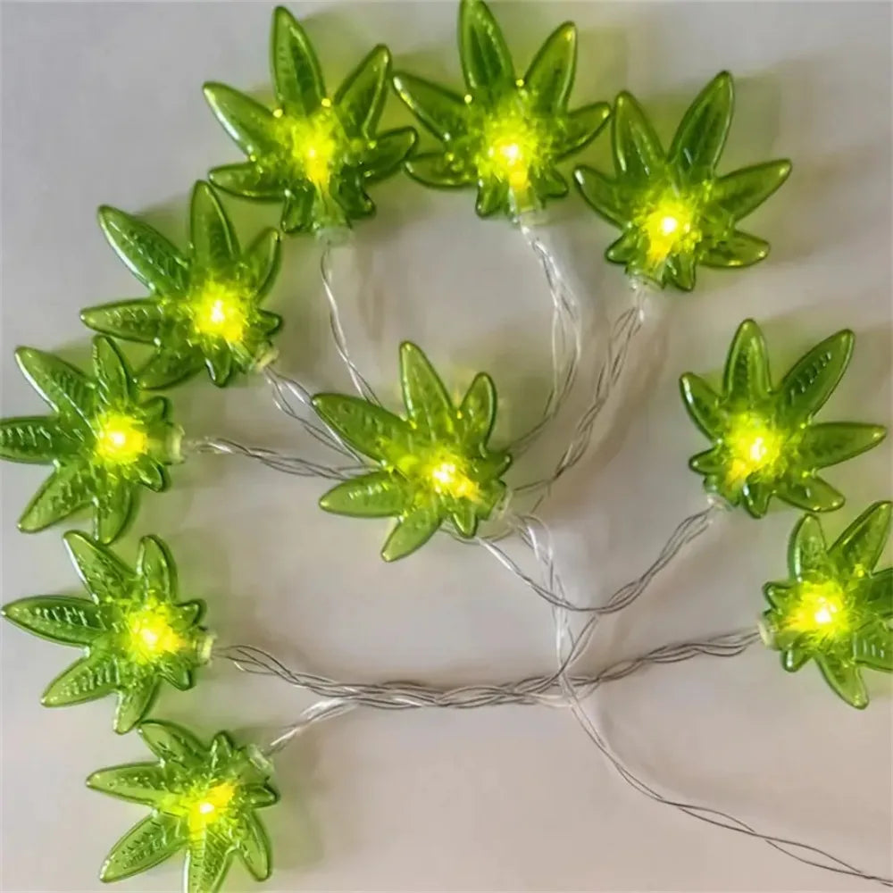 1PC 10/20 LED Green Leaf Fairy Lights, Battery-Powered, Used for Christmas, Hanukkah, Thanksgiving, New Year, Harvest Decoration Vue